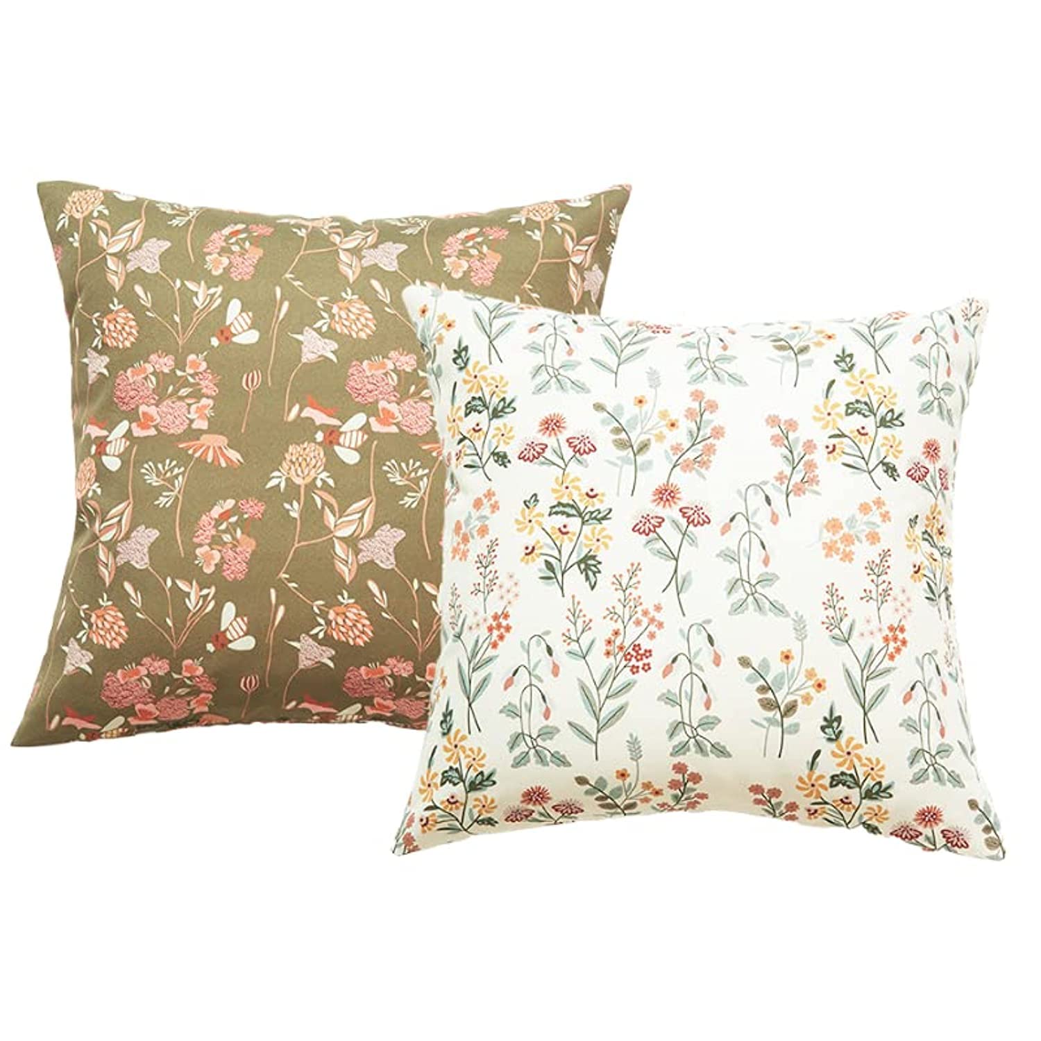 Mistyblue Waterproof Cushion Covers for Outdoor, Vintage Style Throw Pillow Covers, Pack of 2 Pillow Cases for Patio Garden Balcony Sofa Couch, Floral Pattern Cushion Cover Set (Patio Floral)