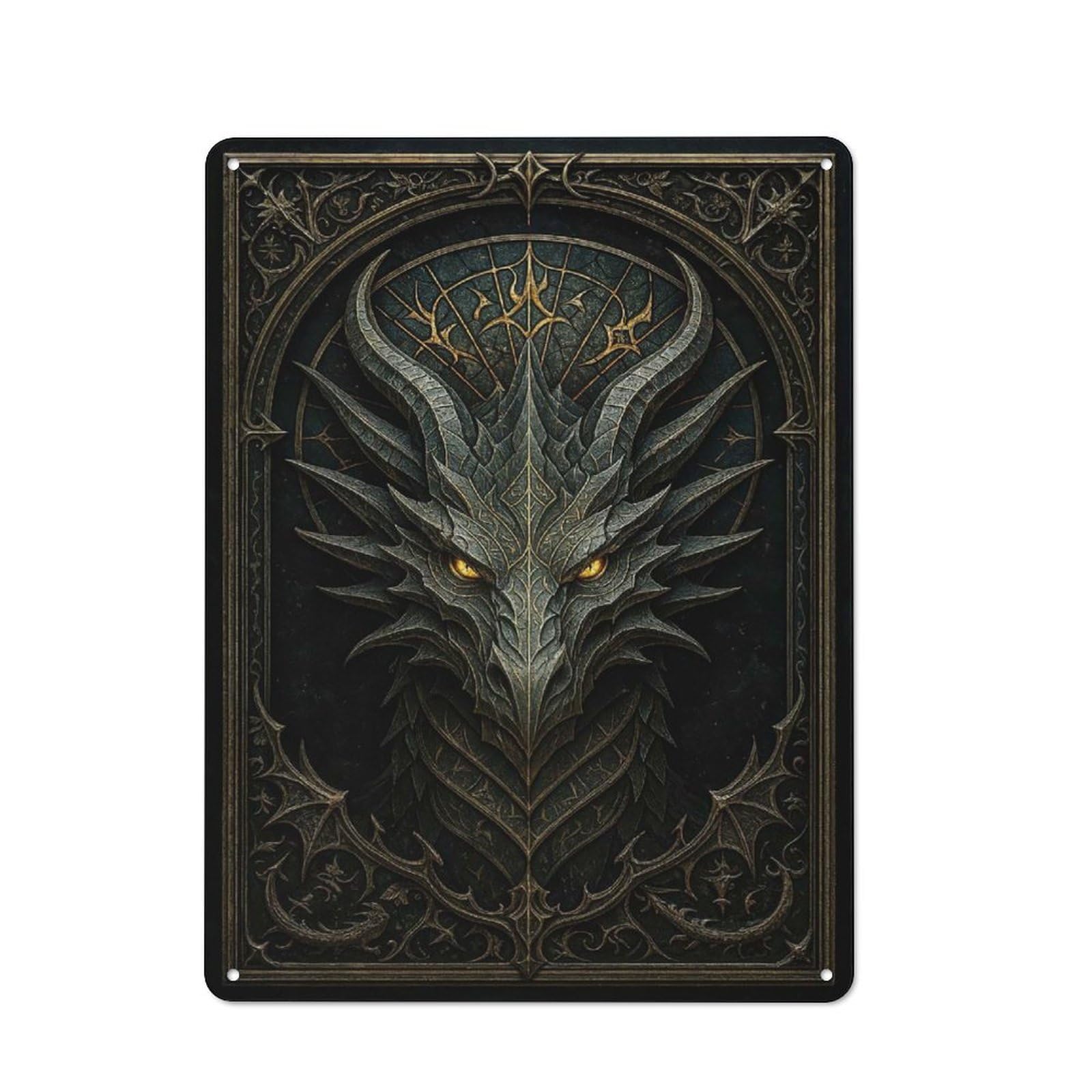 Junmoney Style-15 Tin Wall Plaque 40X30cm With Infernal Dragon Head – Gothic Demon Beast Poster For Pub Or Café, For Hospitality Wall Decor Collectors