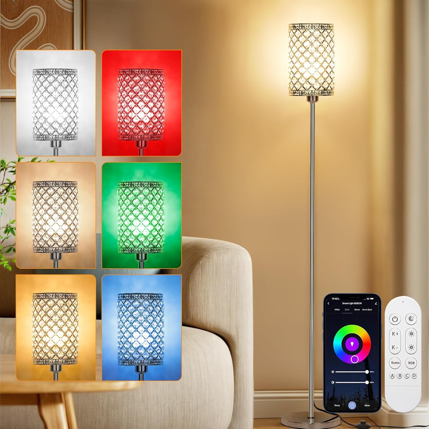 Lampada da terra a LED dimmerabile, moderna lampada da terra in cristallo, lampada da terra per soggiorno, camera da letto, studio, ufficio, divano