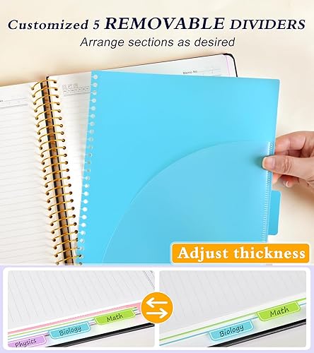 Miniatura 3 de Cuaderno de 5 asignaturas con pestañas divisoras de bolsillo extraíbles, 240 páginas en espiral de 8.5 x 11 pulgadas, cuaderno rayado para mujer,