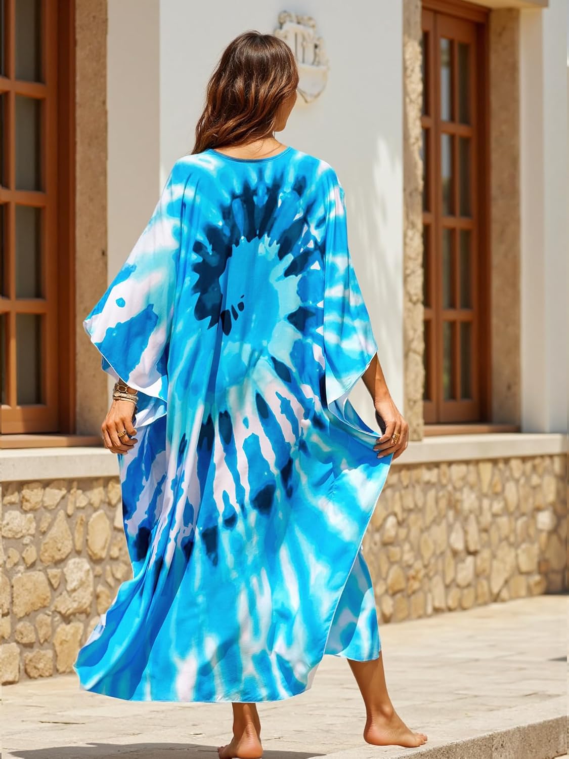 Kaftan Dresses for Women Plus Size Flowy Cover Up Batwing Sleeve Beach Dress Swimsuit Loungewear Lightweight Maxi - Image 6