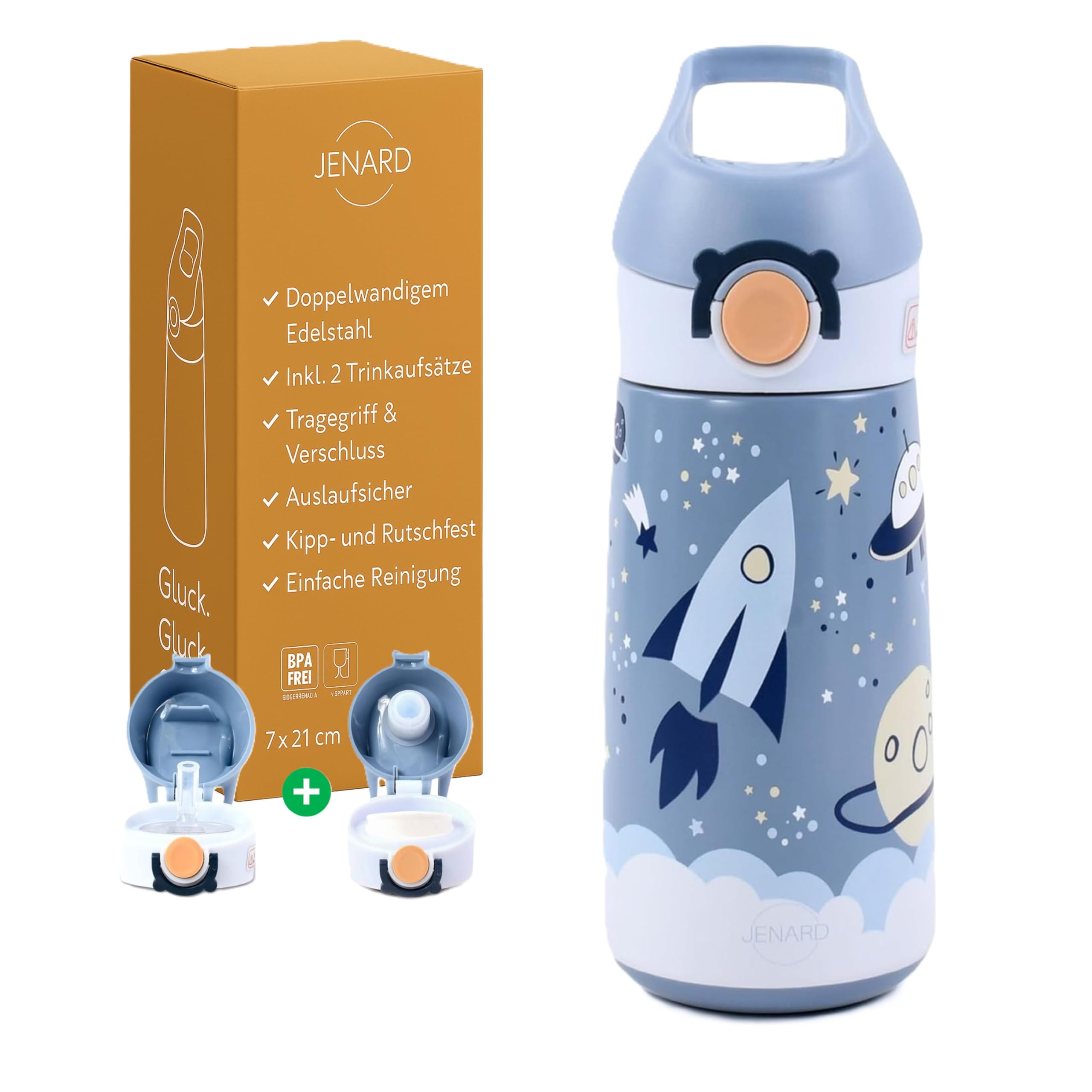 Jenard® Drinkfles voor kinderen van dubbelwandig roestvrij staal, 2