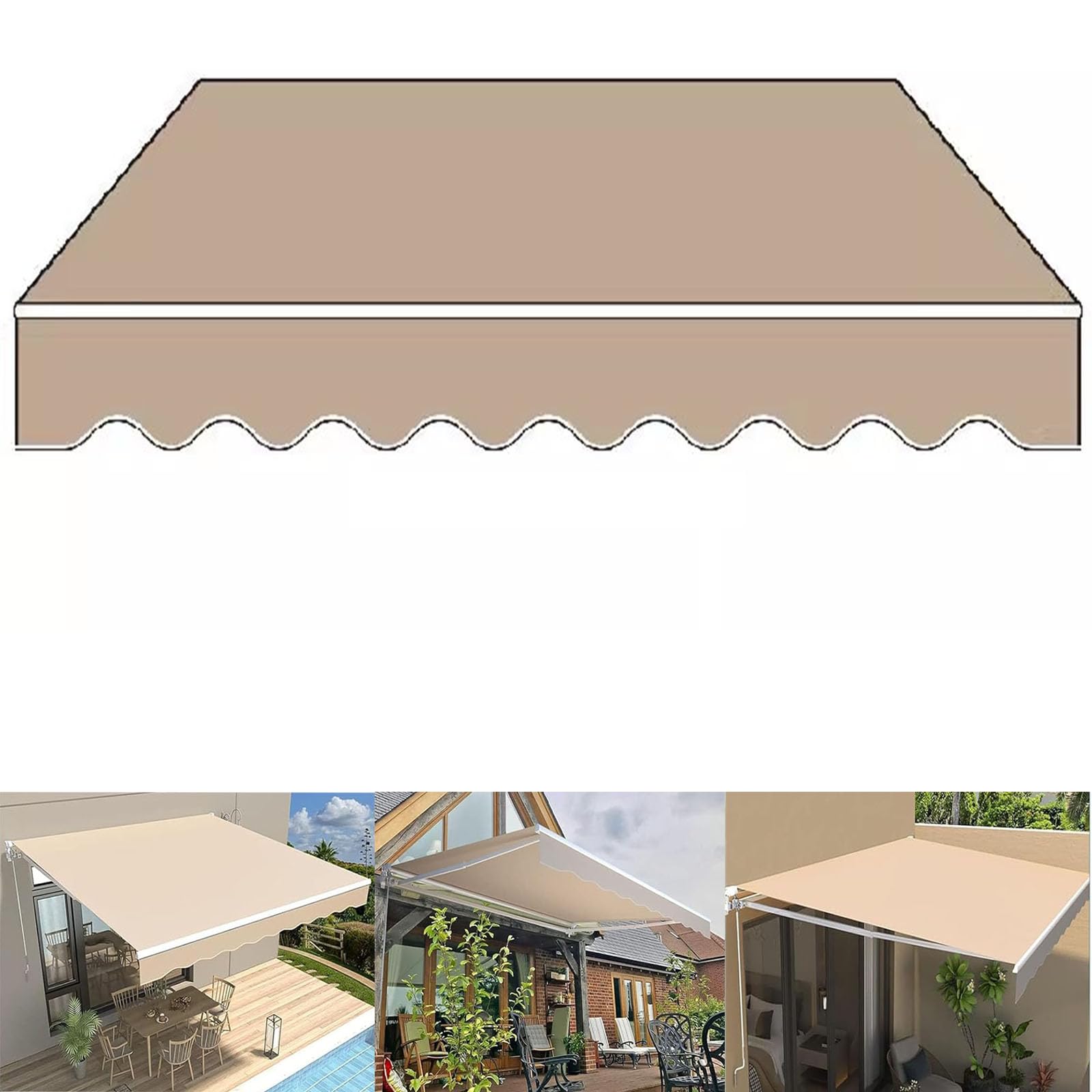 DAZULI Retractable Patio Awning Replacement Fabric (Fabric Only) Exterior Sun Shade Deck Window Cover Sunshade Canopy Cloth Waterproof Polyester Sun