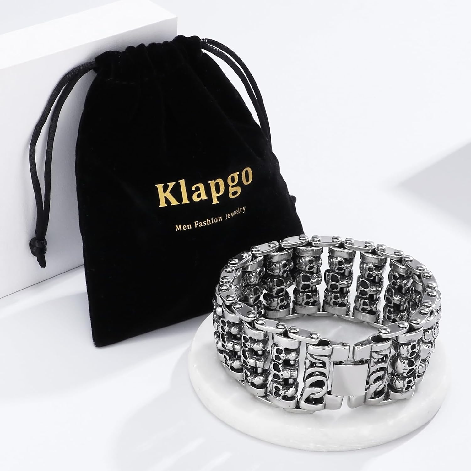 Men's Gothic Skull Bracelet 316L Stainless Steel Chain Bracelet for Men Heavy Duty Biker Bracelets Prefer for Motorcycle-Inspired Jewelry - Image 7