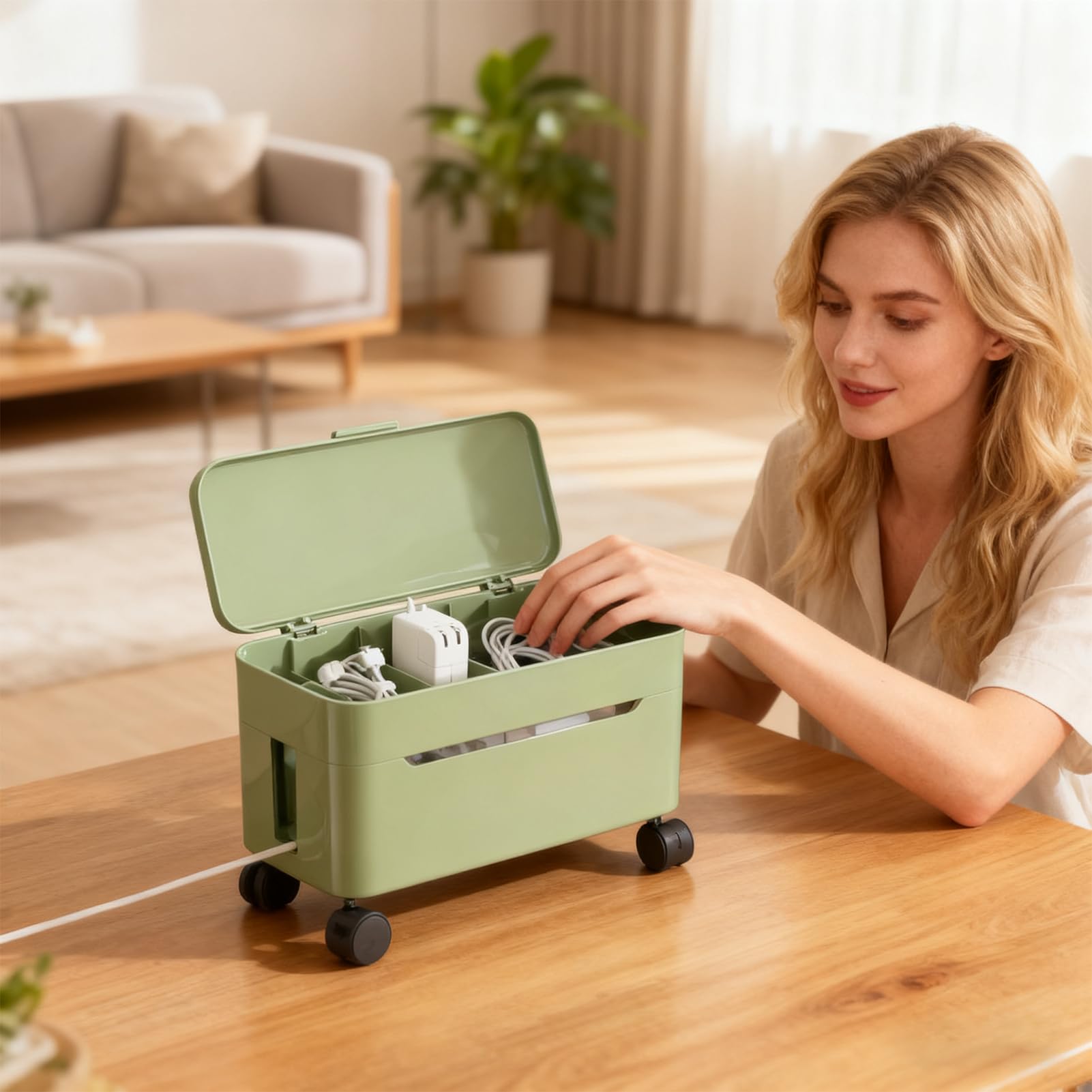 Scatola organizer per cavi, da tavolo, con ruota, per riporre i cavi di ricarica da tavolo, per la casa, gestione ordinata dei cavi, facile accesso, design multiuso, accessorio per la casa per