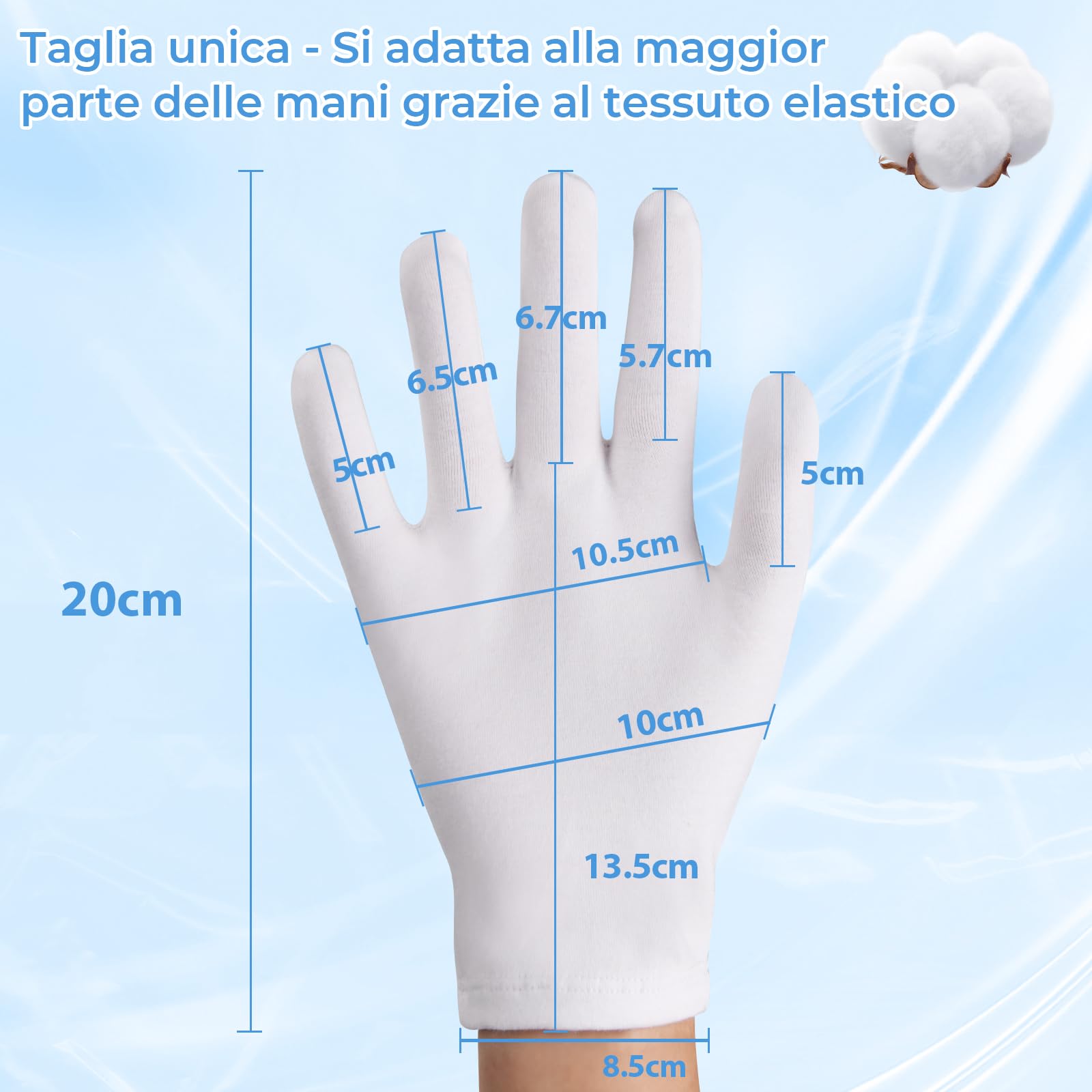 Donfri 5 Paia Guanti Cotone Bianchi per Eczema - Guanti da Lavoro Fini - Guanti Idratanti Dermatologici- Guanti di Cotone per Dermatiti,Mani Secche, Crema e Maschera Mani