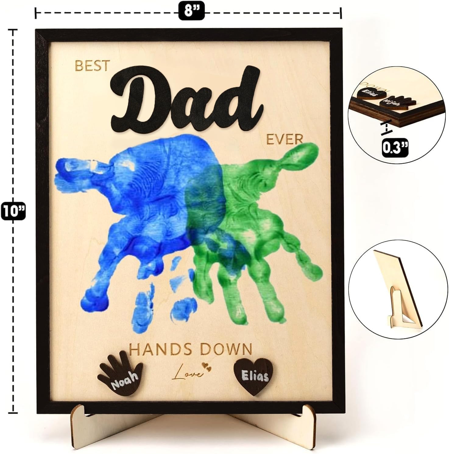 Personalized Fathers Day Crafts for Kids, Handmade Best Dad Ever Sign with Kids Handprint Art, Custom Ink Name, DIY Craft Kit for Father's Day, Meaningful Gift from Wife & Children, Unique Birthday Gift Idea for Dad