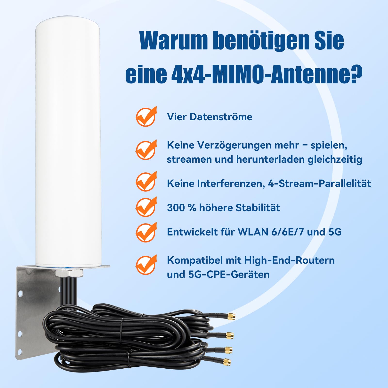 4x4 MIMO 4G LTE 5G Antenne 600-6000 MHz Rundstrahl-WLAN-Antenne mit SMA TS9-Anschluss 3 m RG58-Kabel für T-Mobile Home Internet Verizon AT&T Modem Router Gateways Hotspot Mobilfunk