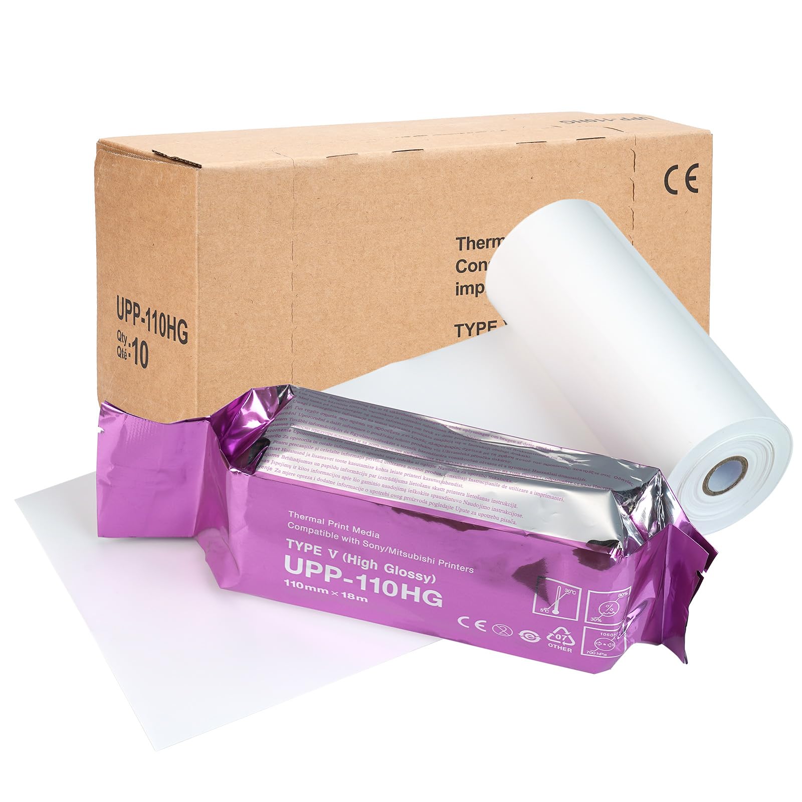 Carta ad ultrasuoni ad alta lucentezza UPP-110HG supporti di stampa termica per stampante in bianco e nero Sostituzione per pellicola ad ultrasuoni Sony 110mmx18m (10rolls)