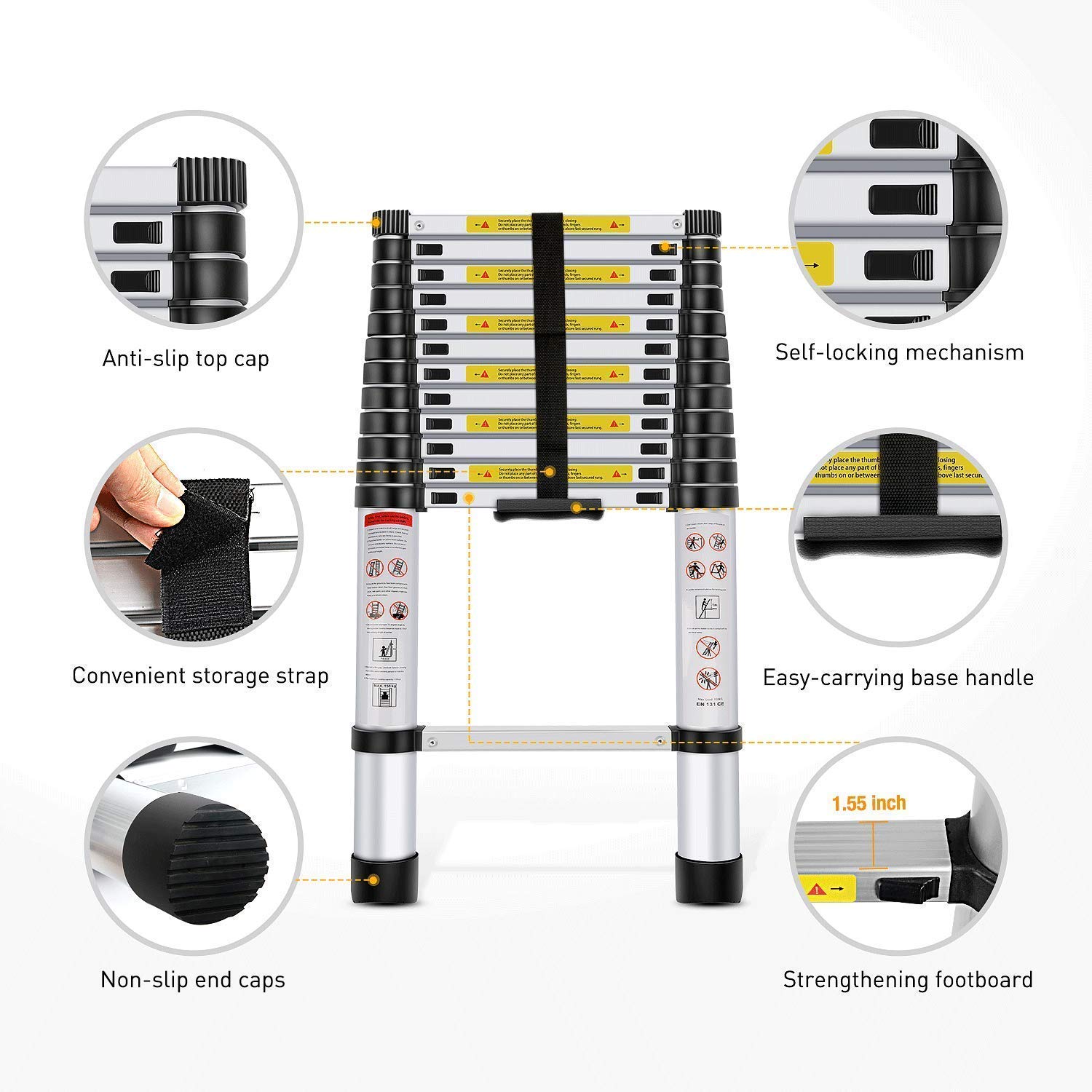 RODEX Ultra-Stable Aluminium Telescopic Folding Step Ladder (2.6 m/8.5 ft) 4