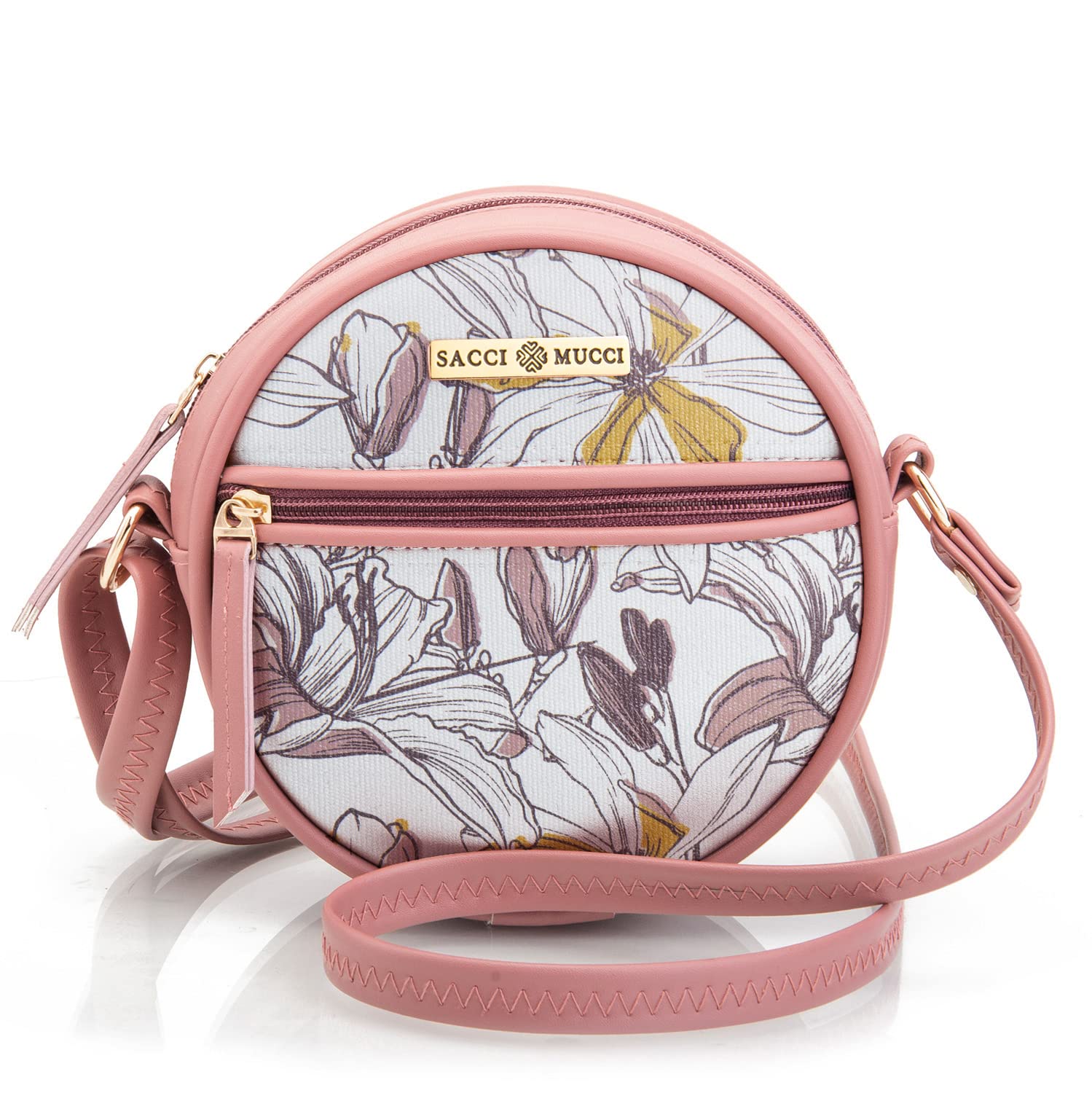 SACCI MUCCI Round Sling Crossbody Bag For Women | Beautiful Printed Purse With Slip Pocket Inside| Zip Closure & Adjustable Strap- Magnolia Floral Print (Blush) (B0C1W9GP8W) Amazon Price History, Amazon Price Tracker