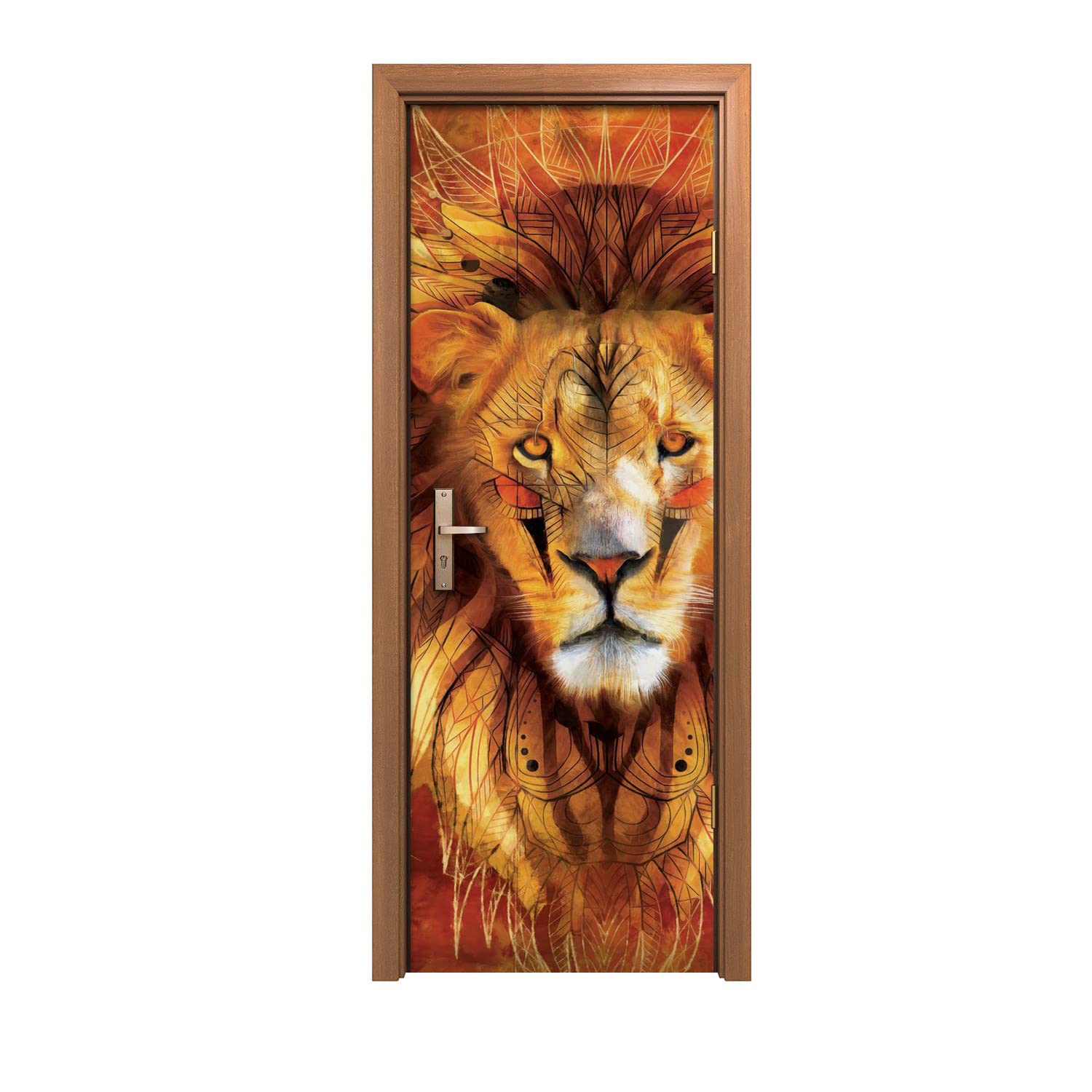 Autocollant de porte salon motif lion 70x200cm pour ambiance savane