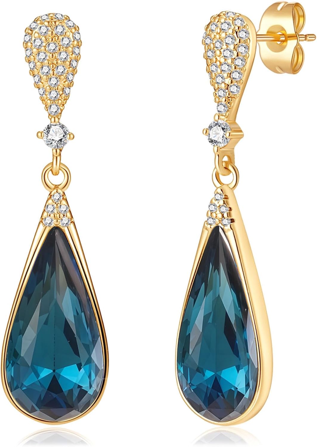 Austrian Crystal Teardrop Dangle Drop Earrings for Women 14K Gold Plated Hypoallergenic Jewelry Gift
