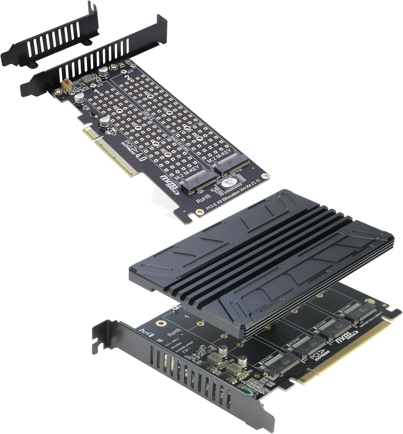 Quad NVMe PCIe Adapter, RIITOP 4-Port NVMe to PCI-e 4.0/3.0 x16 Expand Controller Card + RIITOP Dual M.2 NVMe to PCIe Adapter