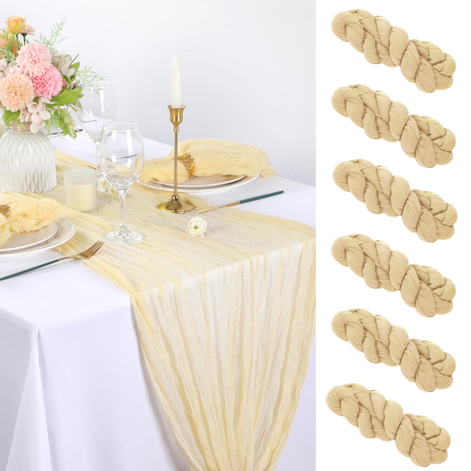 BOXIZ 6 PCS Green Cheesecloth Table runner 90×300cm Gauze Fabric Cloth Table Napkins with Wrinkle Multipurpose Bulk for Dinner Wedding Party Home Decor
