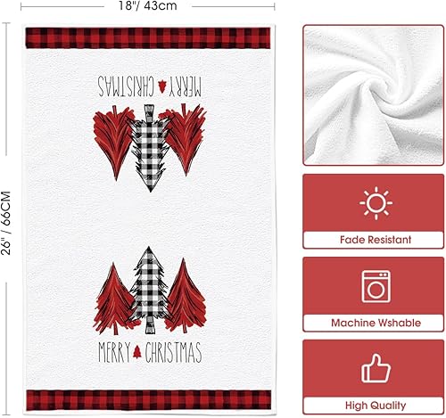 Miniatura 6 de Artoid Mode Juego de 2 paños de cocina y paños de cocina y paños de cocina con diseño de árboles de camión negro y rojo, Feliz Navidad, 18 x 26