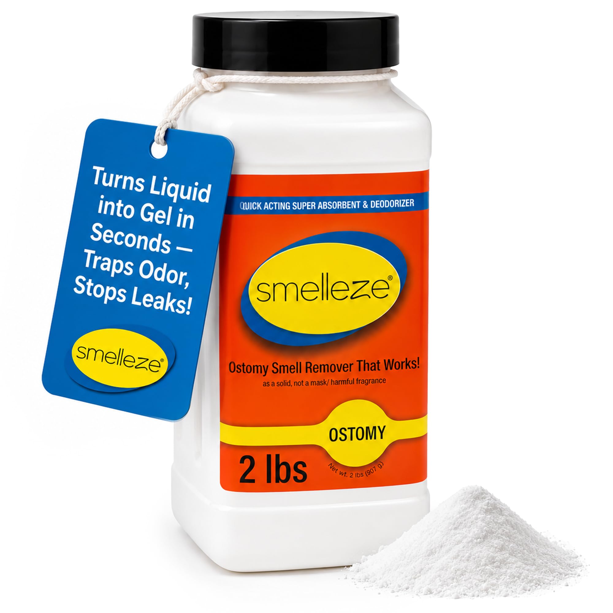 SMELLEZE Ostomy Deodorant & Solidifier Granules, Gels Watery Output, 2 lb 2 Pound (Pack of 1)