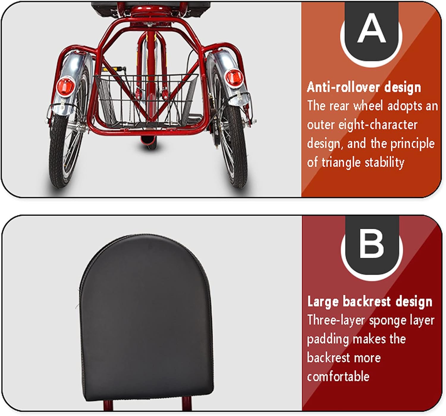 Adult Tricycle Three Wheel Bike High Carbon Steel Frame Three-Wheeled Bicycles for Seniors Outdoor Sports Cruiser Bike with Seat Backrest & Shopping Basket Cycling Pedalling