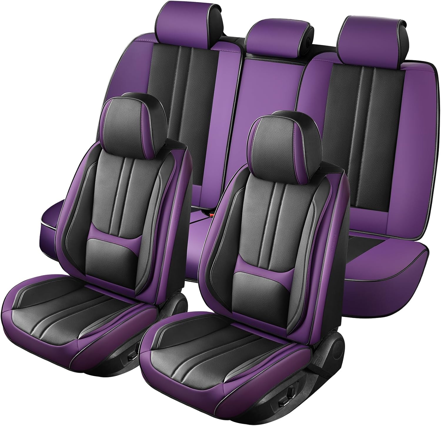 Car Seat Covers Full Set Fit for KIA K5 2021-2026, Automotive Luxury Faux Leather Seat Covers 5 Seats, Breathable Anti-Slip Seat Protectors (Black&Purple,Full Set)