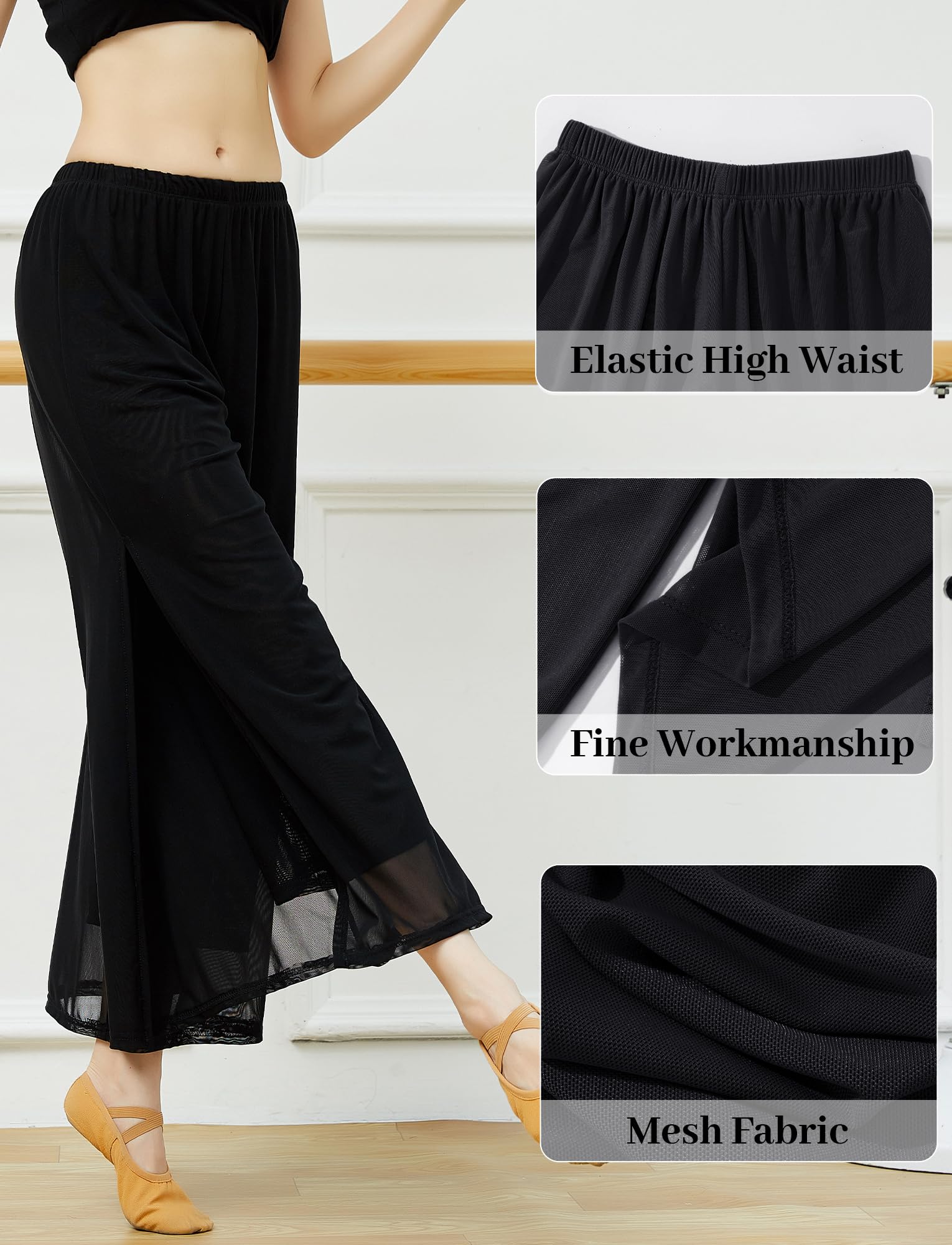 SEAUR Pantaloni da danza da donna, in chiffon, a gamba larga, per danza orientale, latina, pilates, yoga, palazzo, pantaloni estivi, per il tempo libero, S-XL