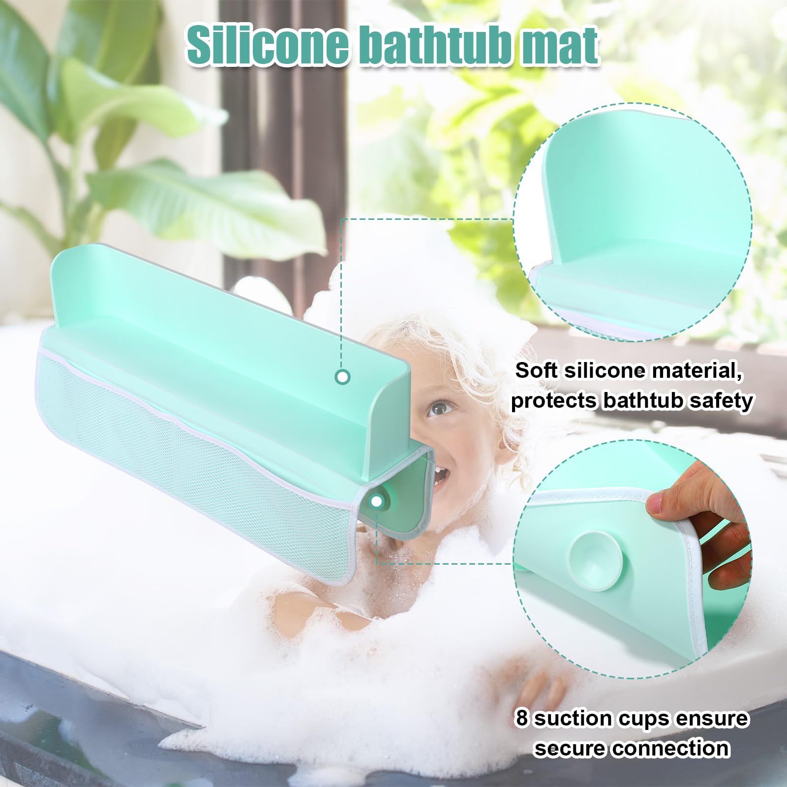 lasuroa Bathtub Splash Guard for Tub Kids with Mesh Storage Bag Organizer Bathtub Toy Shelf Splash Guard Suction Cups Attach to Bath Tub Bath Tub Splash Shield for Toddlers - Image 4