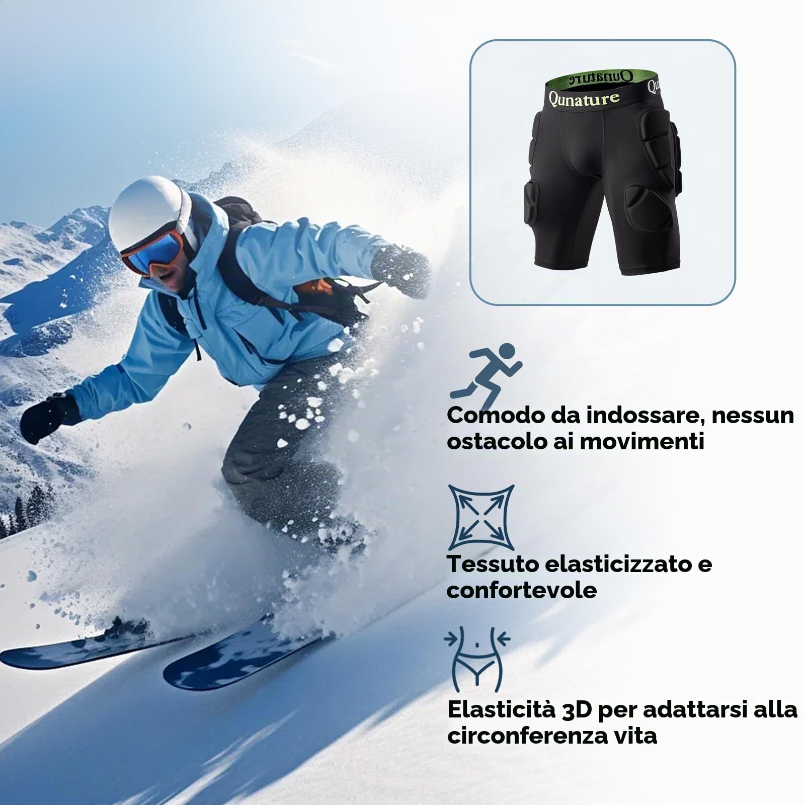 Pantaloncini Protettivi Imbottiti per Snowboard Sci Protezioni 3D | EVA 15mm, Antiurto, Traspirante, Uomo Donna, per Pattinaggio Skateboard Sport Estremi