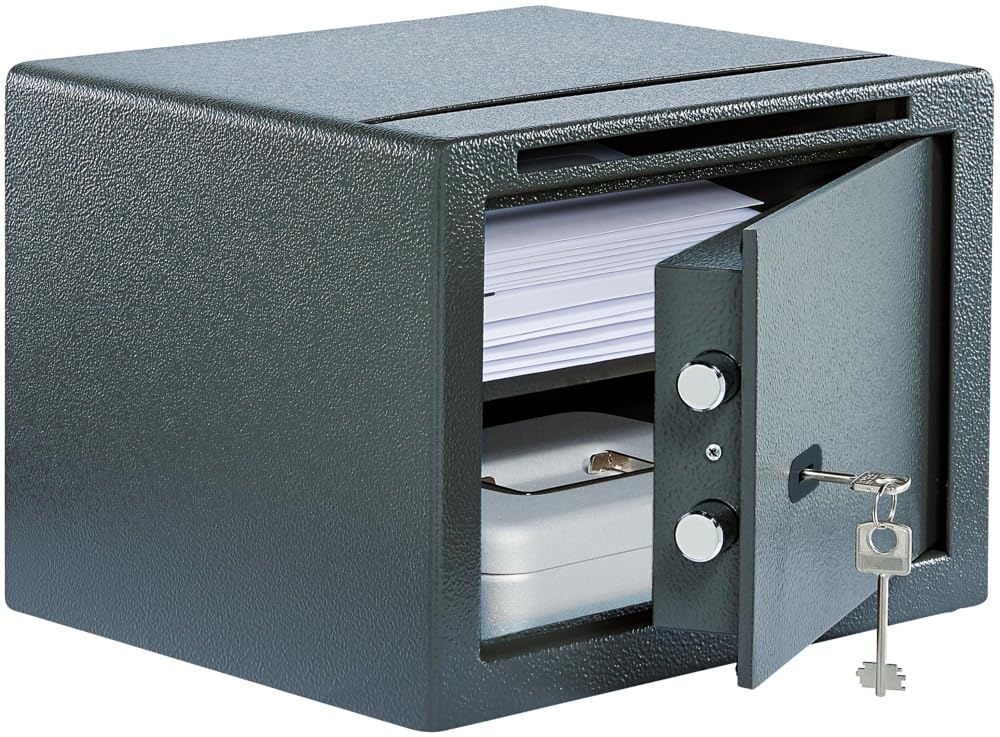 Burg-Wächter Pure-Safe PS 120 K EWS Coffre-fort avec clé, étagère et fente d'insertion, fixation murale et au sol, 20,6 l, 12,7 kg, anthracite