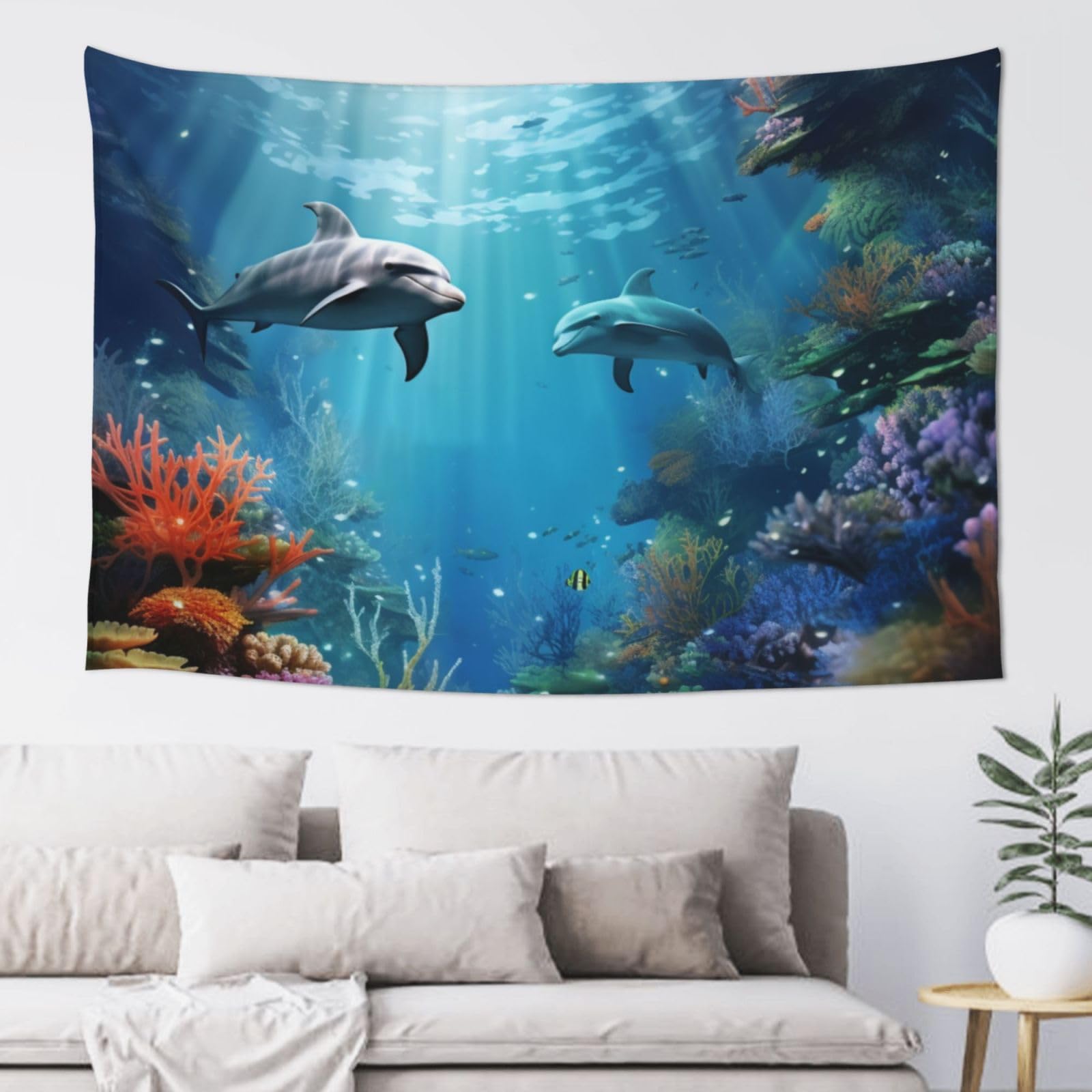 FodPand Blue Ocean Underwater Fish Tapestry for Bedroom Aesthetic, Wall Hanging Tapestries Art Decor Backdrop Wall Tapestry for Dorm Living Room Funny Poster Party Banner Background 40" X 60"