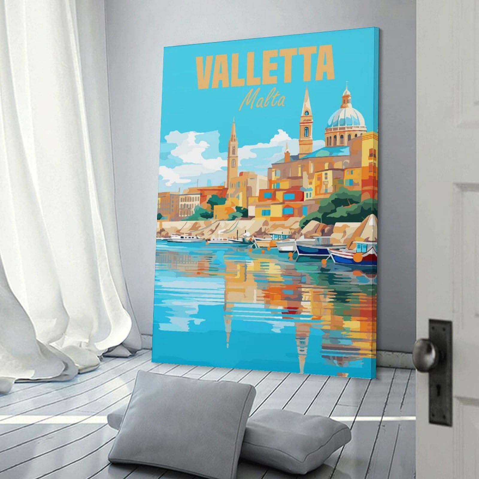 Junmoney Decorative Wall Artwork Valletta Malta, 20x30inch(50x75cm), for Living Room, Lounge Or Sitting Room, Modern Wall Decor for Cosy Interiors