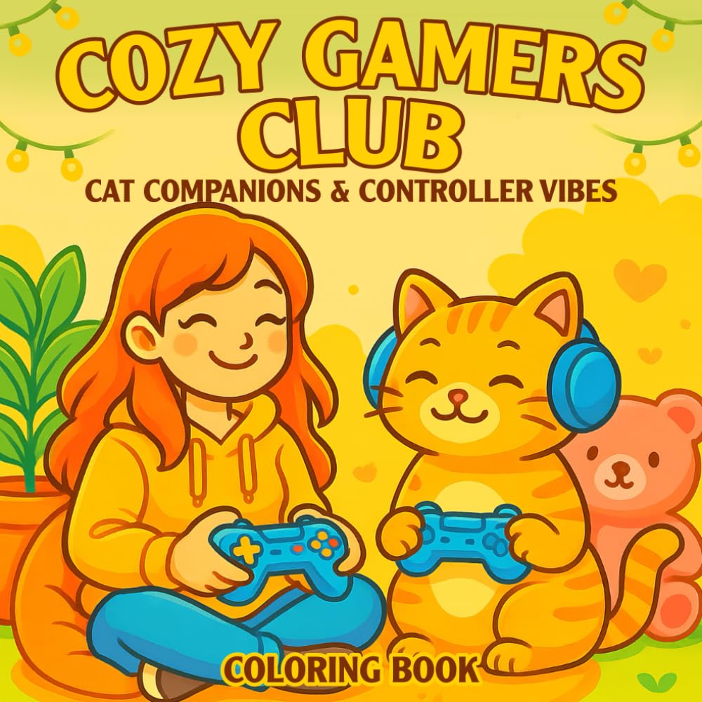 Cozy Gamers Club: Cat Companions & Controller Vibes Coloring Book: Adult and Teen Relaxation with Cat and Girl Who Loves Video Gamer