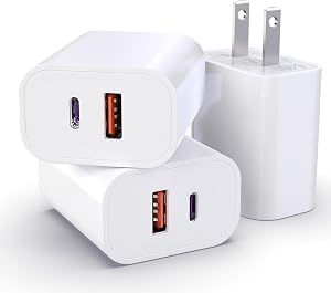 3-Pack USB C Block, 20W Dual Port PD+QC, USB C Charger Wall Adapter, Fast Type C Charging Plug Compatible with iPhone 17,16,15,14,13,12,11, Pro Max, X, XS, Galaxy Phone