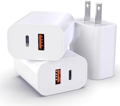 TT&C Bloque USB C, para bloque de cargador de iPhone, 20 W de doble puerto PD+QC, adaptador USB de pared de alimentación, enchufe de carga rápida