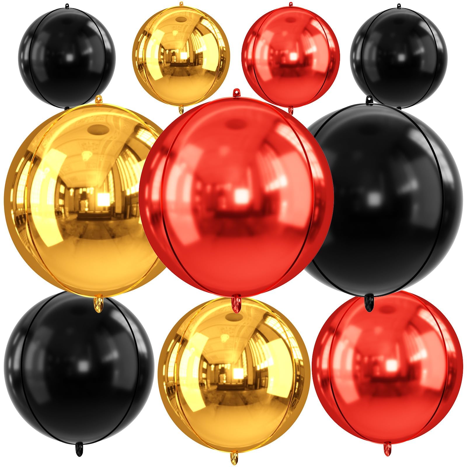 Red Gold Black Round Foil Balloons, 22" 18" 15" 4D Helium Balloon, Metallic Red Gold Black Foil Baloon for Graduation Birthday Wedding New Year 2026 Game Theme Party Decorations — image 1