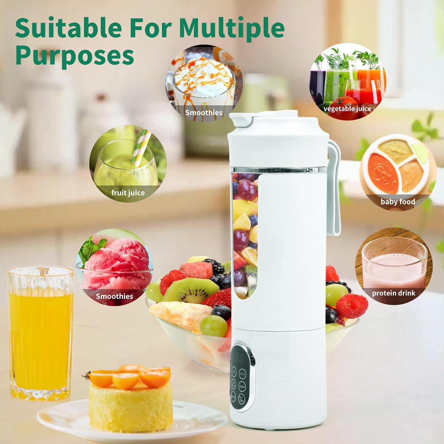 530ML Portable Blender,Mini Portable Electric USB Juicer,Small Personal Blender for Smoothies and Shakes,With Automatic Cleaning Function,Multi-Purpose and Easy To Use(white)