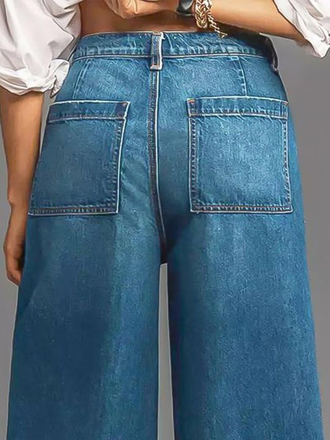 Flamingals Wide Straight Leg Jeans for Women Mid Rise Baggy Flap Pocket Raw Hem Cropped Denim Jeans