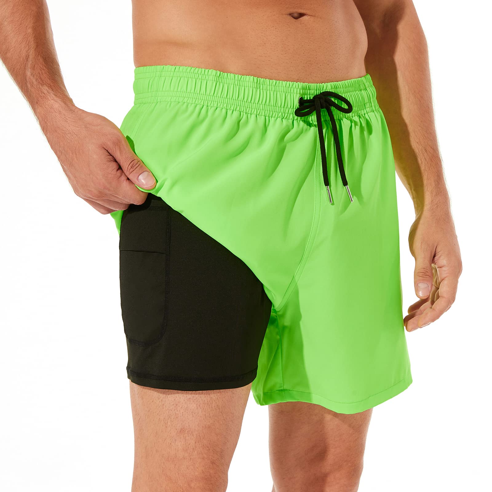 BRISIRA Mens Swim Trunks Swim Shorts Quick Dry 5 inch Inseam Beach Shorts with Compression Liner and Zipper Pocket