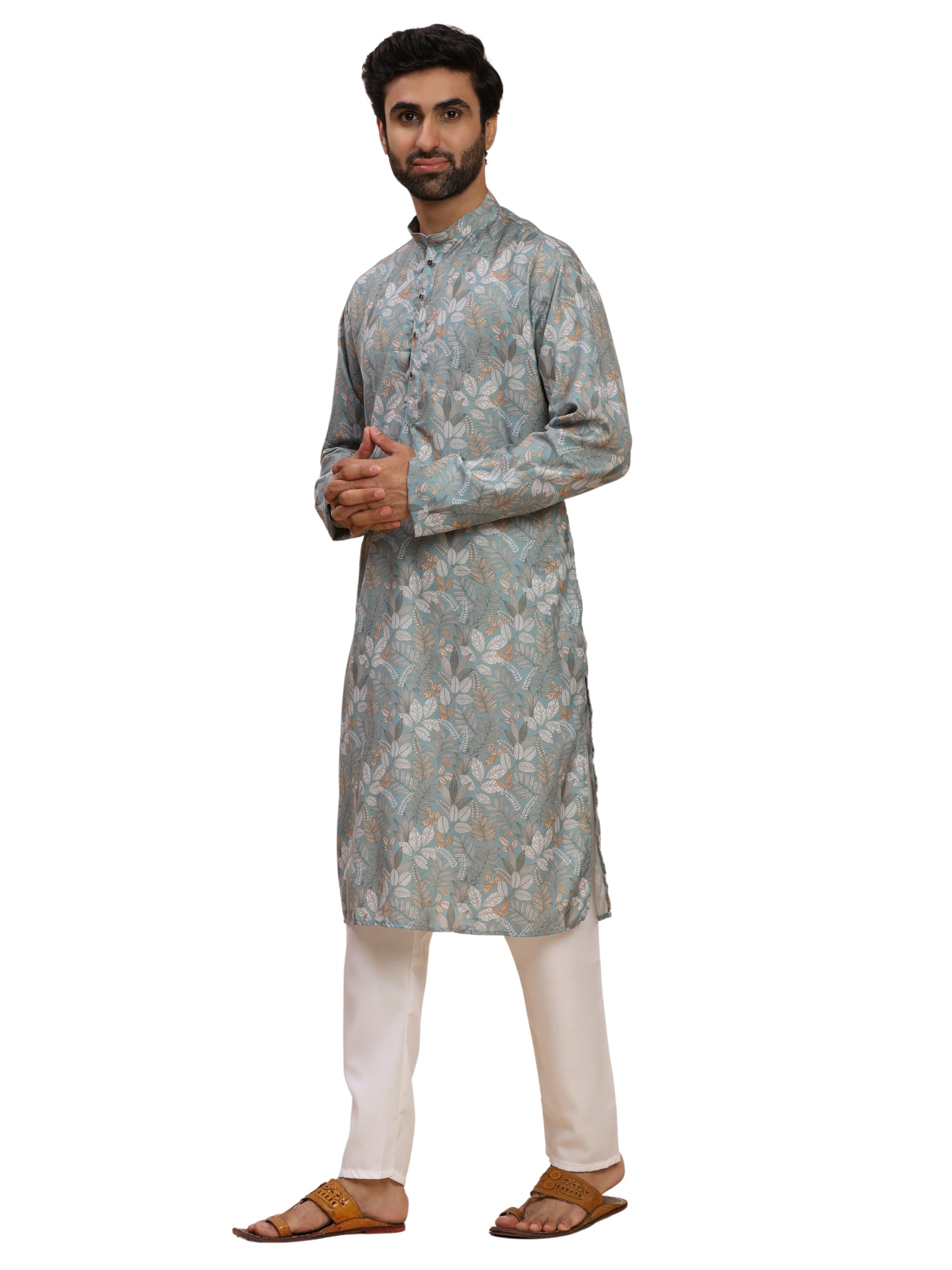 pro-ethic style developer Men's Cotton Printed Kurta Pajama Set Traditional Outfit | Mandarin Collar (E-129)-picture-3