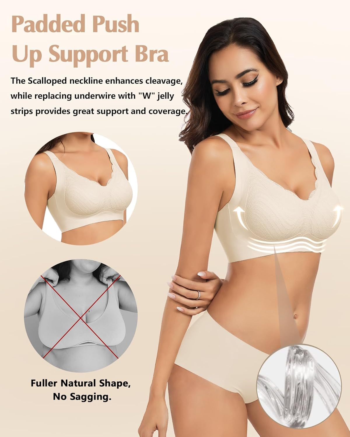 Wireless Support Bra Full Coverage Padded Push Up Anti Sagging Comfortable Seamless Lace Bras No Underwire - Image 2