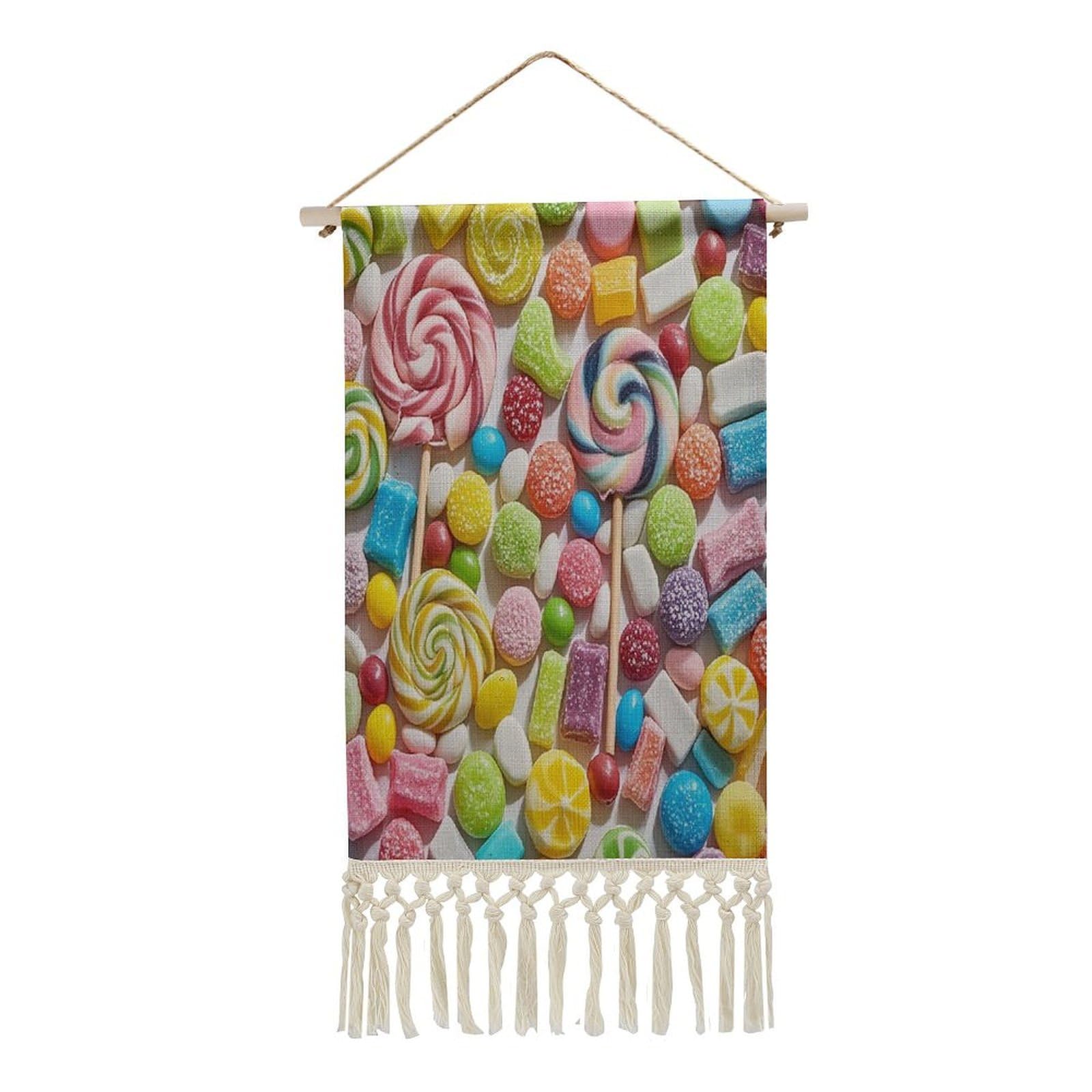 FekiLoot Sweet Candy Backdrop Wall Art Print Decor Art Tapestry with Tassel Cotton Linen Hanging Poster Vintage Aesthetic Wall Art Poster Rustic Wall Art Decor for Home Bedroom Living Room Office