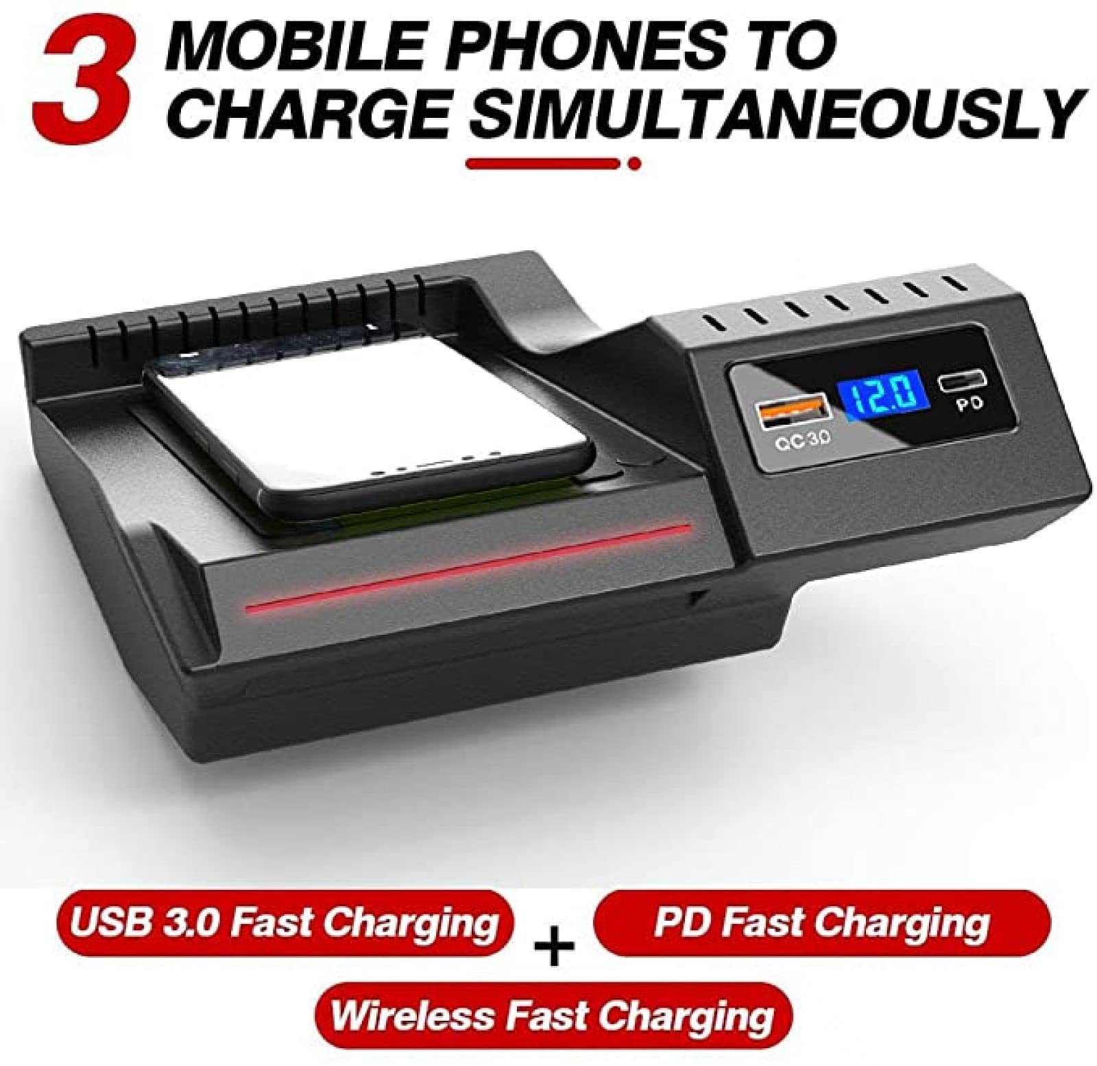 Cargador de Coche inalámbrico para Clase C GLC 2016 2017 2018 2019 2020 2021 con USB QC3.0 y Puerto PD de 18 W, Plataforma de Carga inalámbrica rápida para teléfono móvil de 15 W (conexión de p