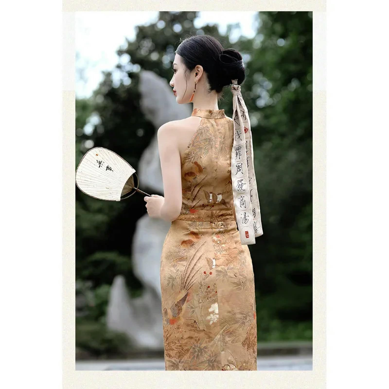 Amazon.com: JIMINISO Neck Oil Painting Floral Sleeveless Cheongsam