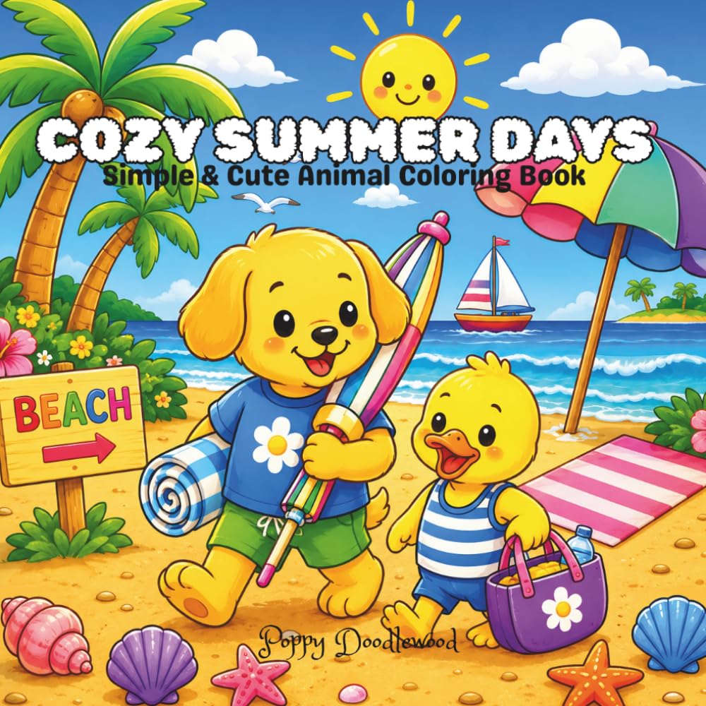 Cozy Summer Days- coloring book for adults and kids: 30 Cute Dog & Duck Coloring Pages for Relaxation and Summer Fun
