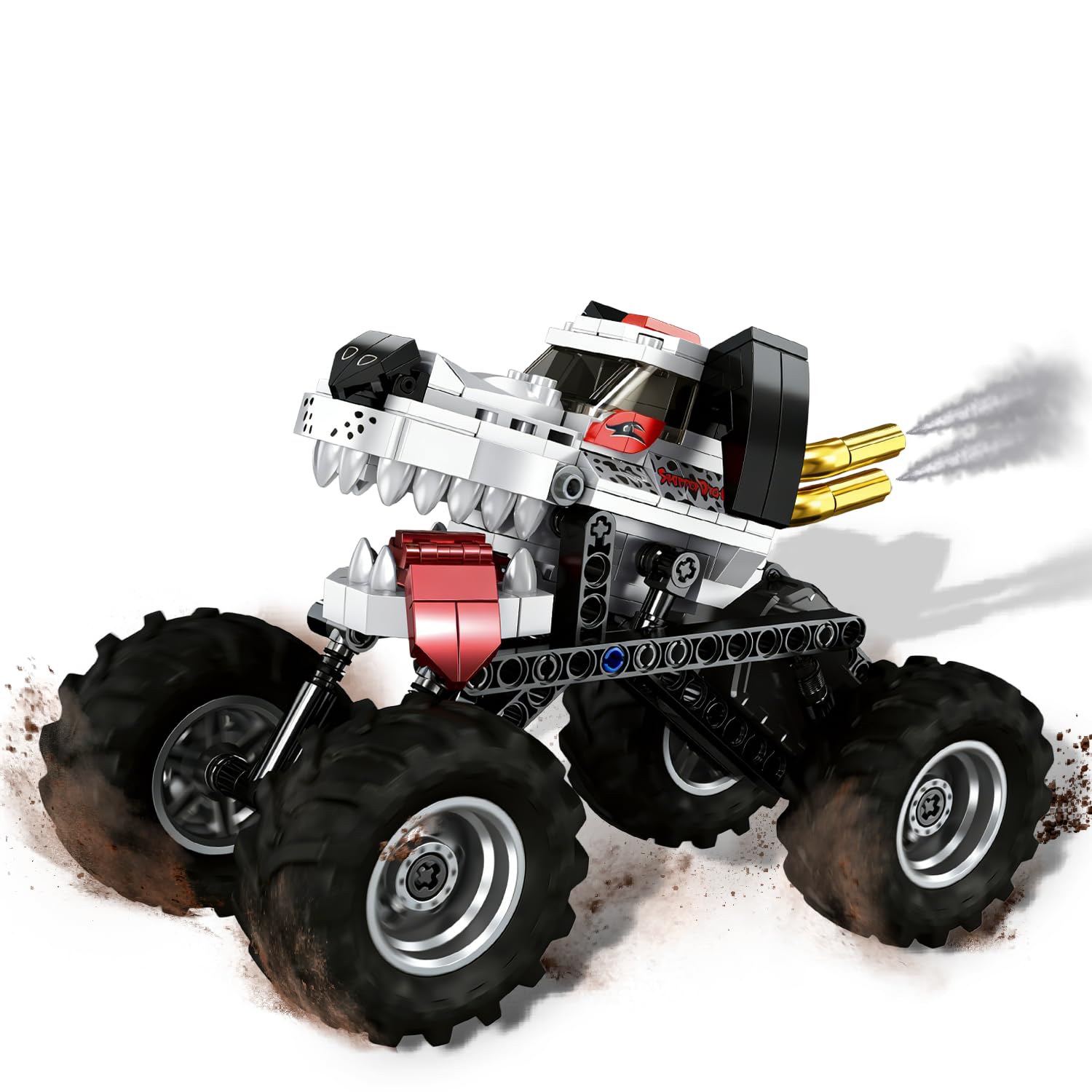 Technic Monster Truck Building Toy for Kids, Pull-Back Car Building Kit Vehicle with Shock-Absorbing Spring Suspension, Cute Dog with Tongue-Out Design, Great Gift for Boys and Girls Kids Ages 6+