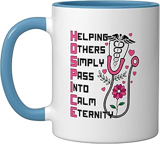Helping others simply pass into eternity - Hospice Nurse Ceramic Mug, Blue/White