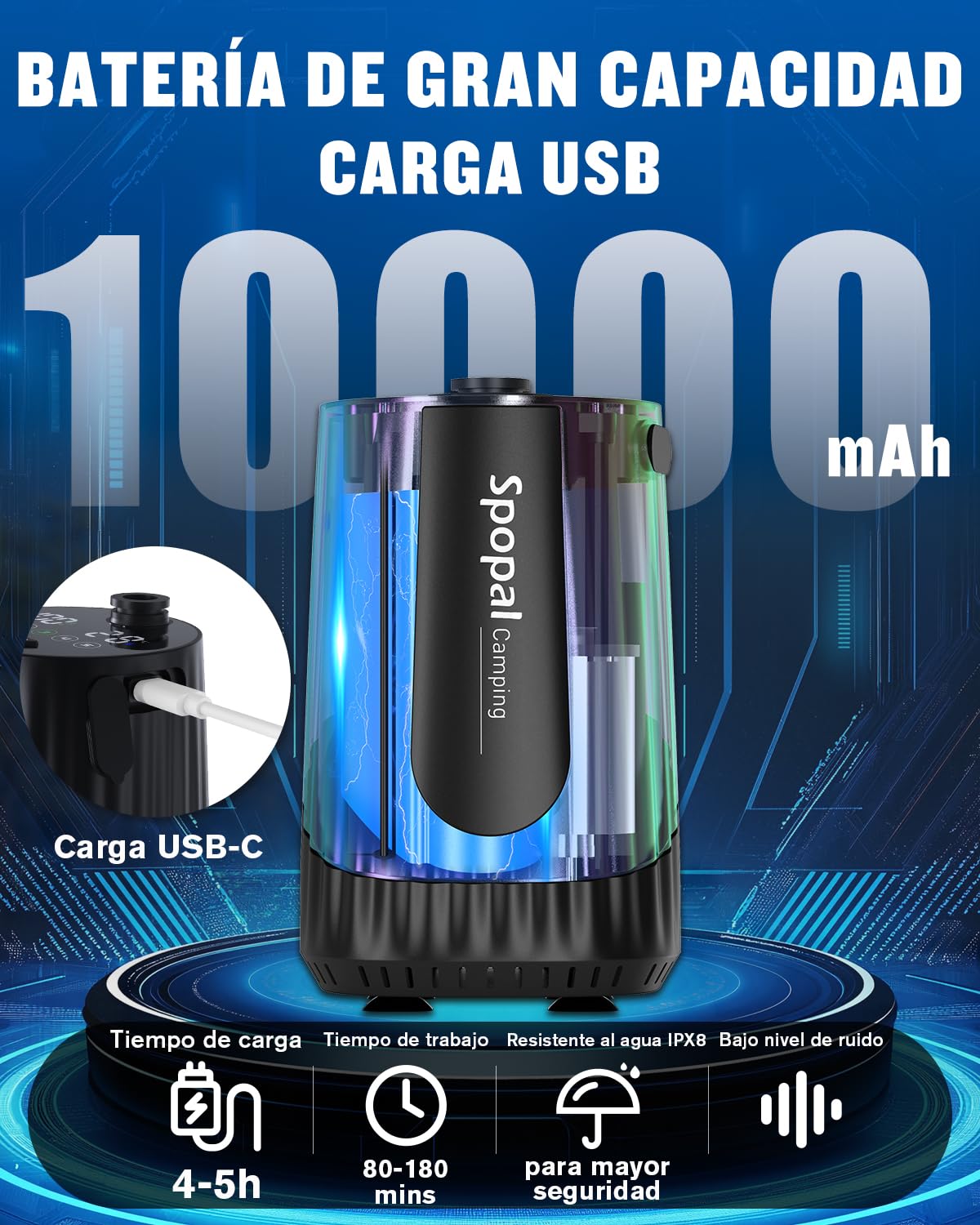 Spopal Ducha Portatil Camping, [Pantalla Temperatura] 10000mAh Recargable Ducha Camper con 20L Garrafa Agua de Plástico, Modo de 5 Velocidad, Ducha Electrica para Acampar, Ducha de Playa & Perros
