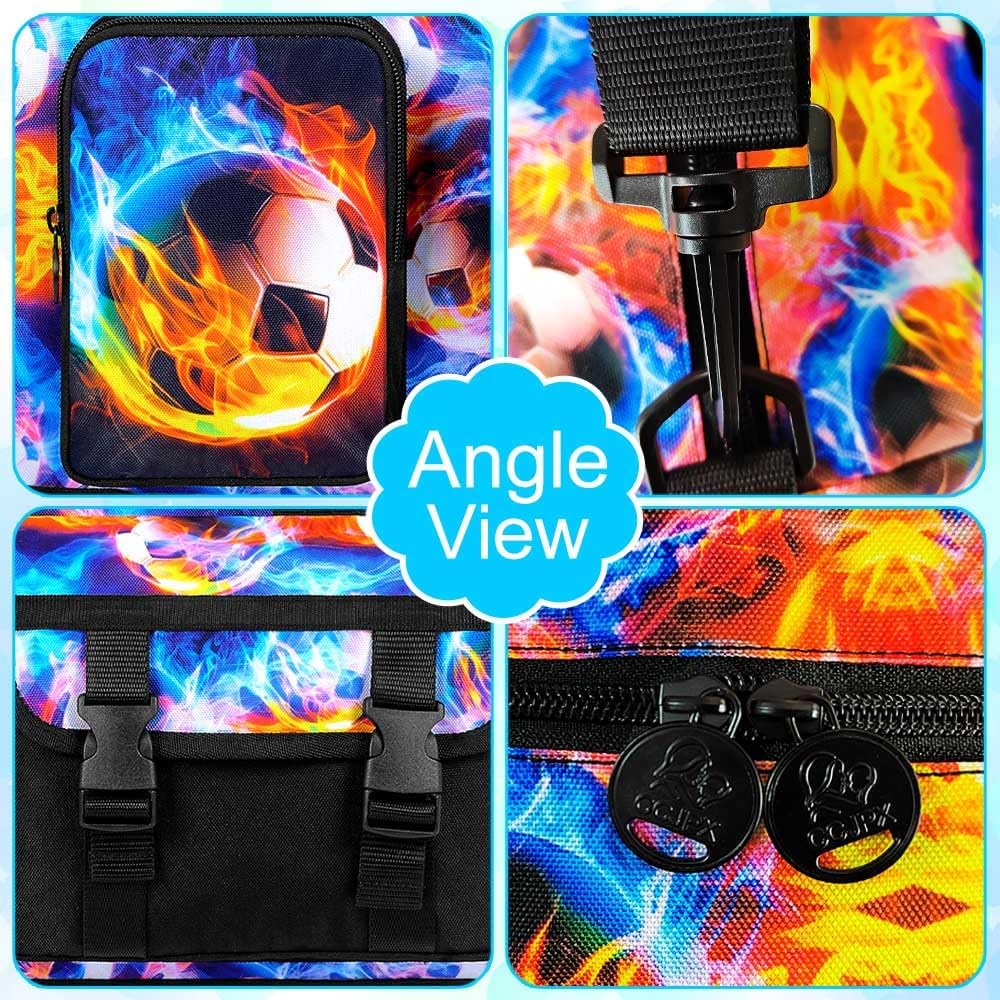 Boys Duffle Bag, Kids Water Resistant Travel Bag with Separate Shoe Compartment for Sports, Gym, Overnight Weekender - Flame Soccer - Image 5