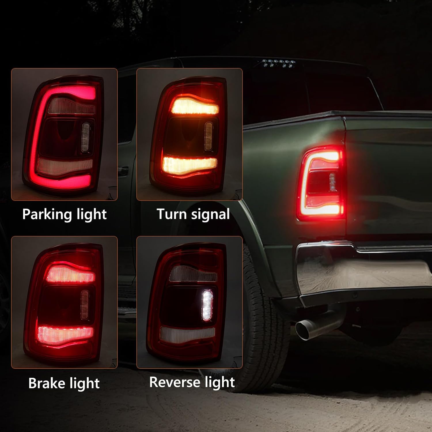 FIONE Tail Light Assembly Compatible with Dodge Ram 2500 3500 2019 2020 2021 2022 2023 Rear Light Without Blind Spot LED Type & Red Lens Chrome Left Driver Side 68361717AD