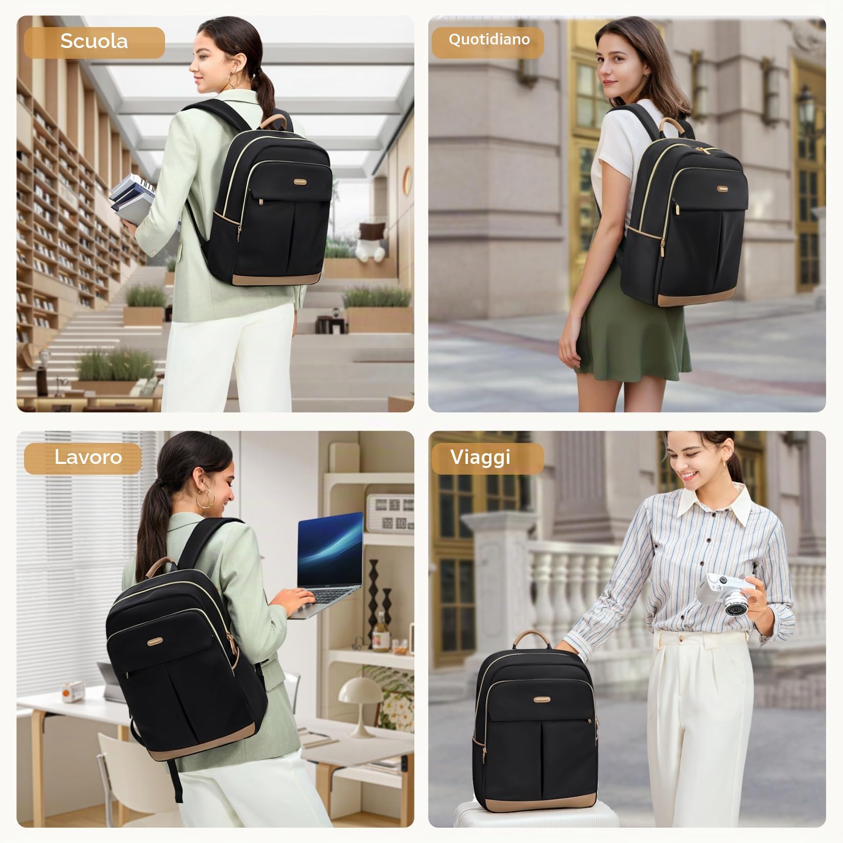 VNINE Zaino Porta PC Donna, 16 Pollici Impermeabile Zaino da Viaggio per Università, Viaggi, Lavoro, Scuola