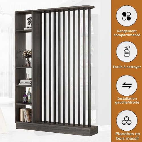 Entrance Hall Partition Screen Floor to Ceiling, Privacy Room Divider with Shelves, Wooden Slats Separation Entrance Decor, for Teahouse,Coffee Shop, Hotel, Studio(A,120cm/47.2in) - 3
