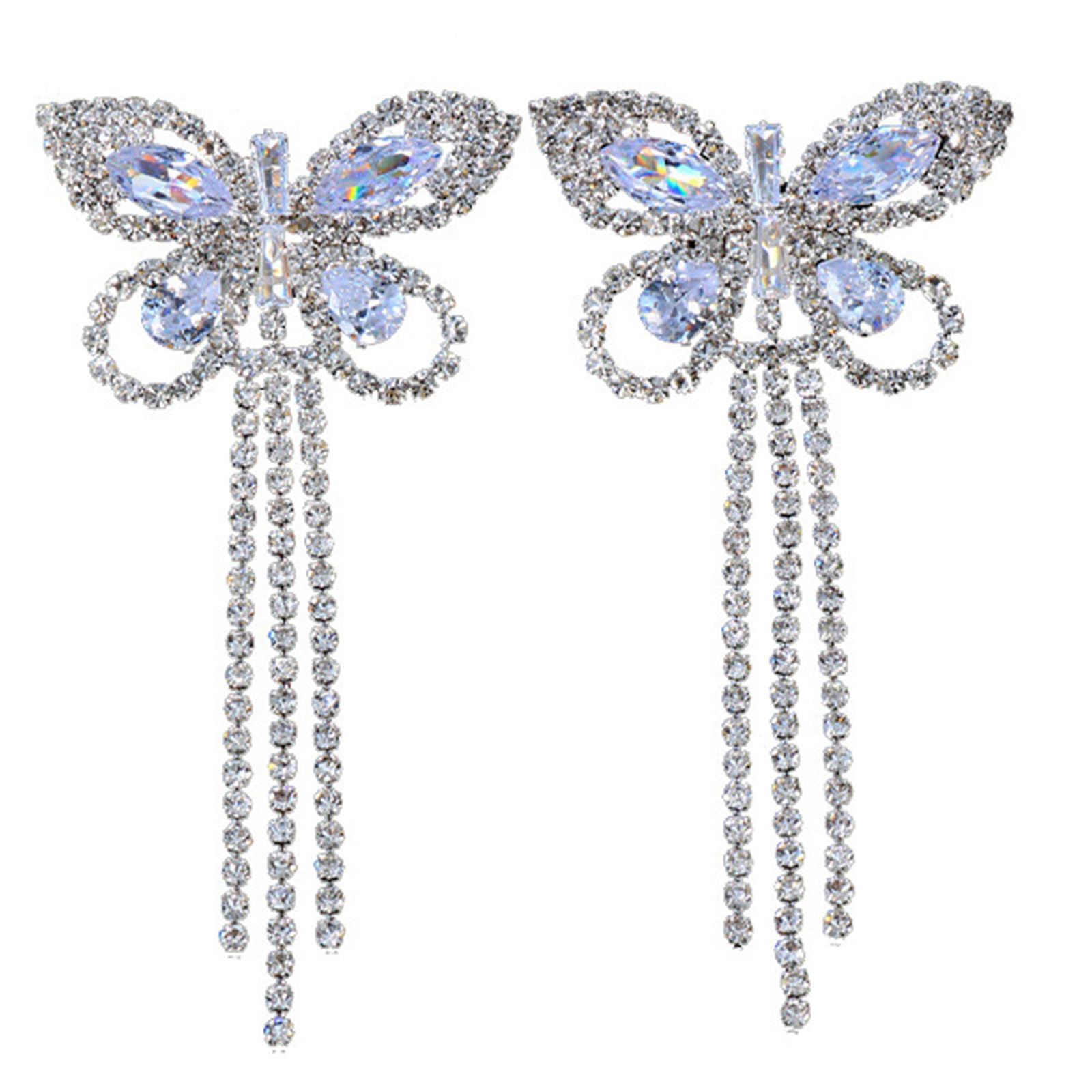 Qsvbeeqj Women's Silver Glittering Tassels Butterfly Pasties Nipple Covers With Rhinestones For Alloy Breast Sticker Jewelry Chest Chain